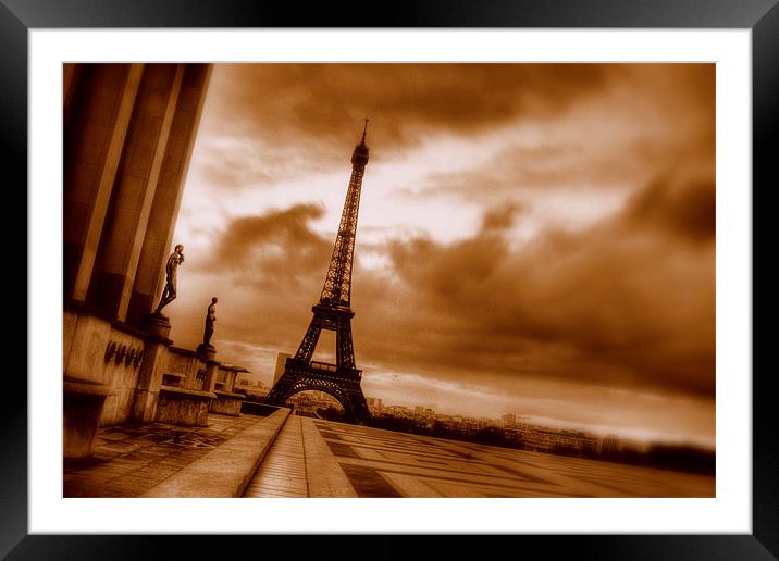 Eiffel Tower Sepia Framed Mounted Print by Toon Photography