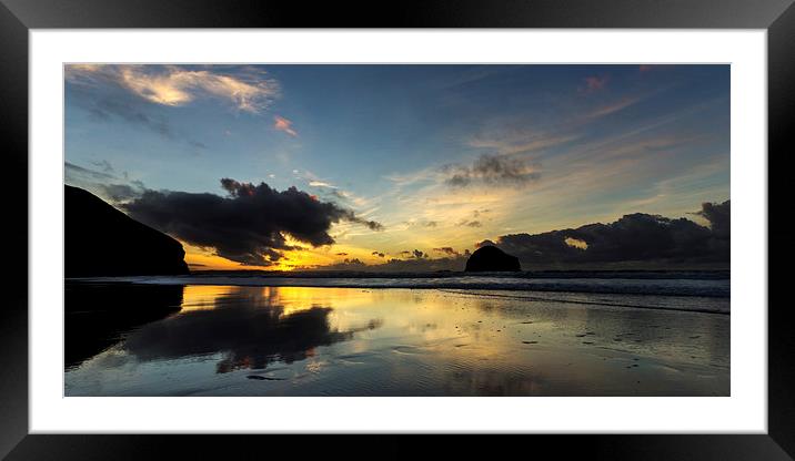 Trebarwith Strand Sunset Framed Mounted Print by David Wilkins