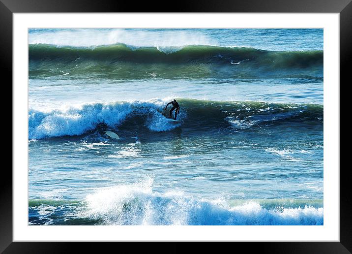 Polzeath Surfer Framed Mounted Print by David Wilkins