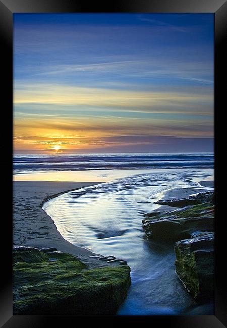Sunset in the Stream at Trebarwith Strand Framed Print by David Wilkins