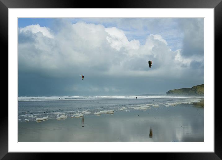Kite Surfers atergate Bay Framed Mounted Print by David Wilkins