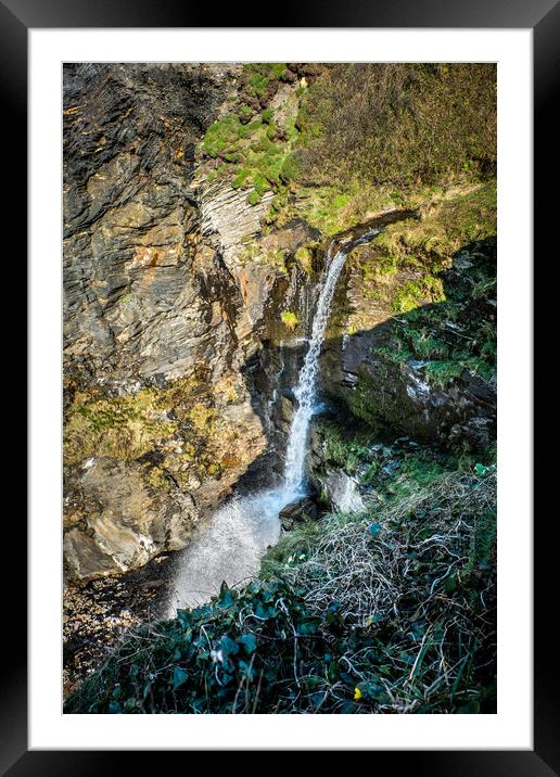 Pentargon Waterfall Cornwall Framed Mounted Print by David Wilkins