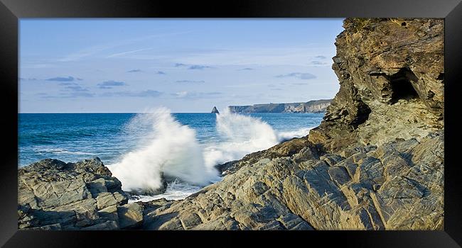 Barretts Zawn Seaspray Framed Print by David Wilkins