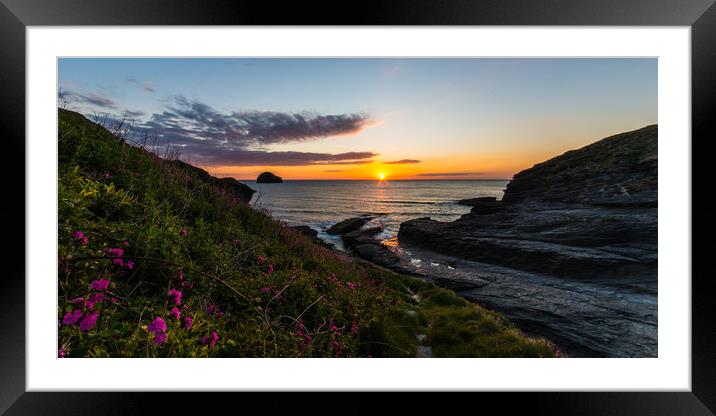 Trebarwith Strand Sunset Framed Mounted Print by David Wilkins