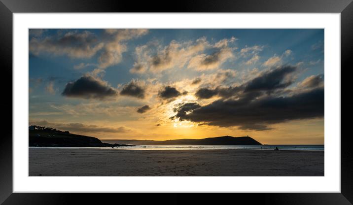 Polzeath Sunset Framed Mounted Print by David Wilkins