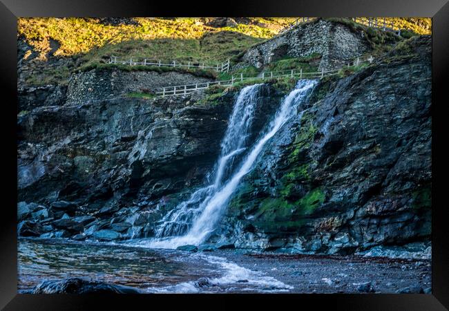 Tintagel Waterfall Framed Print by David Wilkins