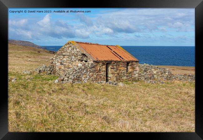 Stone Building on coast of Scotland Framed Print by David Hare