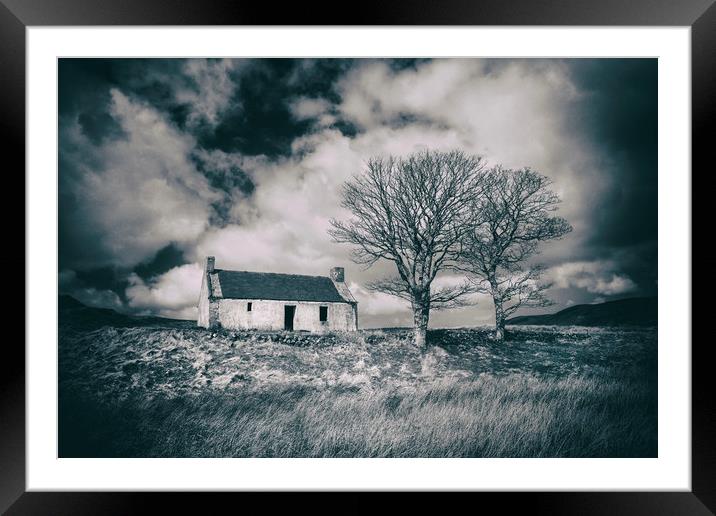 Highland Cottage, monochrome. Framed Mounted Print by David Hare