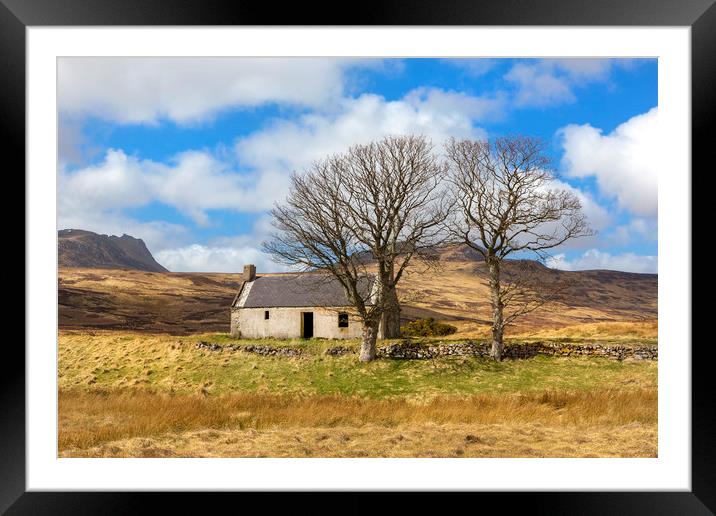 Highland cottage with trees Framed Mounted Print by David Hare