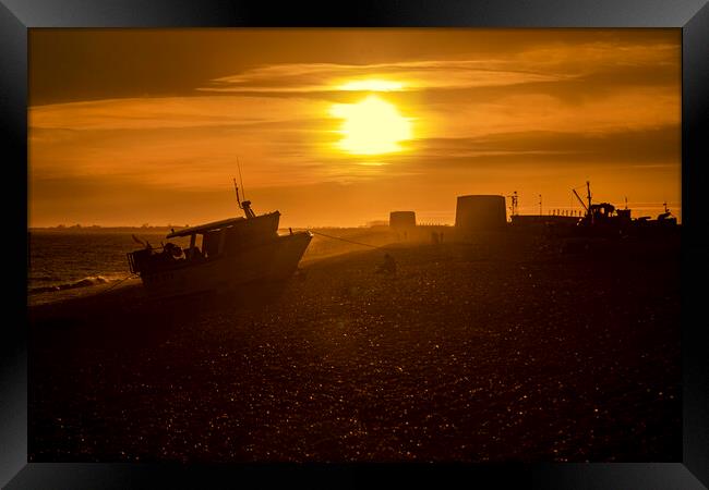 Sunset over Fisherman's beach Framed Print by David Hare