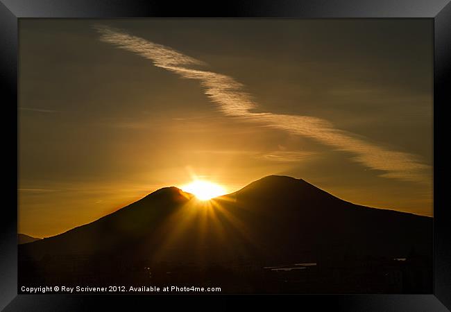 Vesuvius Sun Burst Framed Print by Roy Scrivener