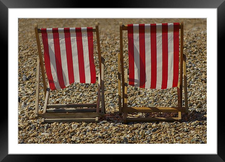 Red Deckchairs Framed Mounted Print by jim jennings