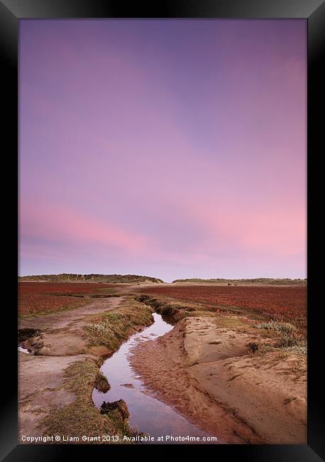 Dawn sky and beach. Holkham, North Norfolk Coast,  Framed Print by Liam Grant