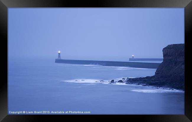North and South Pier Lighthouses at dawn from Shar Framed Print by Liam Grant