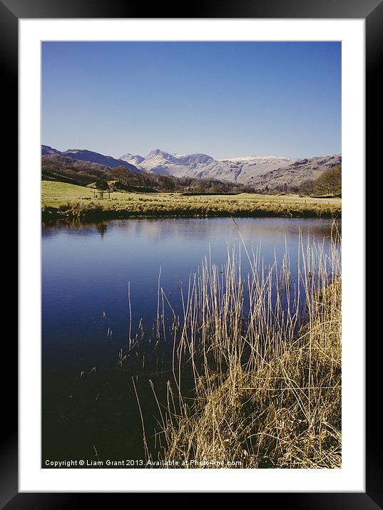Langdale Pikes and River Brathay. Elterwater. Framed Mounted Print by Liam Grant