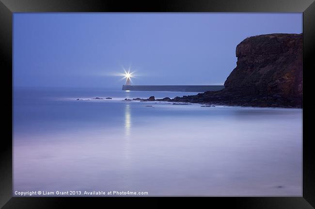 North Pier Lighthouse at dusk from Sharpness Point Framed Print by Liam Grant