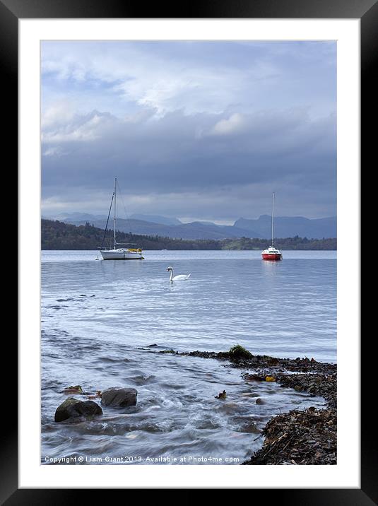 Boats on Lake Windermere with Langdale Pikes beyon Framed Mounted Print by Liam Grant