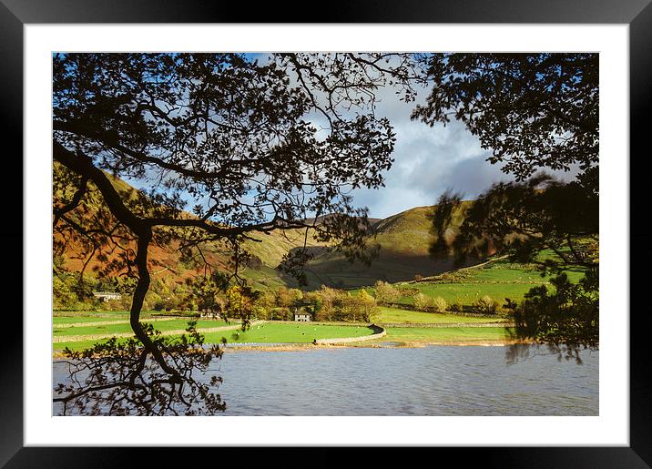 Autumnal trees and view to farmhouse on the shore  Framed Mounted Print by Liam Grant