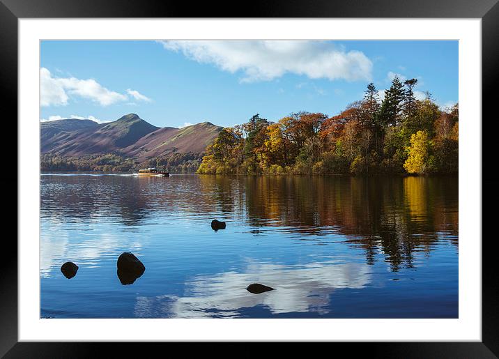 Tour boat on Derwent Water with Cat Bells beyond. Framed Mounted Print by Liam Grant