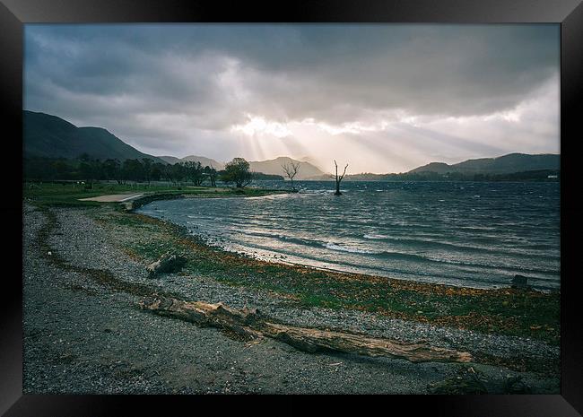 Evening light, wind and waves on Ullswater near Po Framed Print by Liam Grant