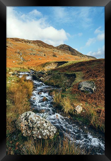 Cinderdale Beck flowing below Whiteless Pike towar Framed Print by Liam Grant