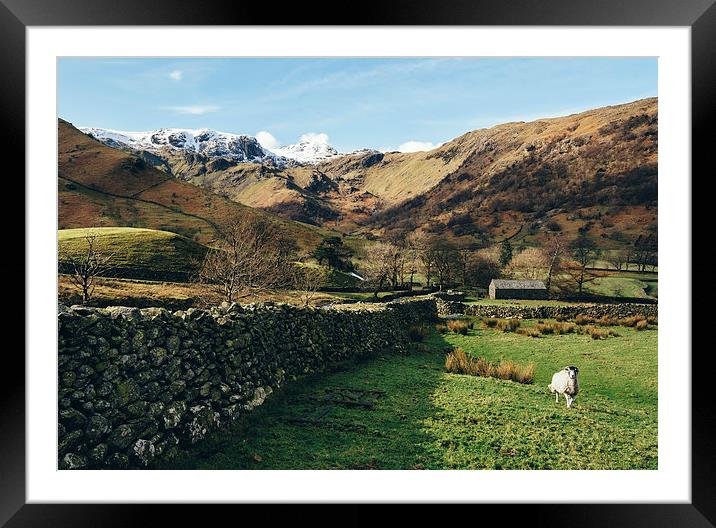 Snow topped mountains in the Hartsop valley. Framed Mounted Print by Liam Grant