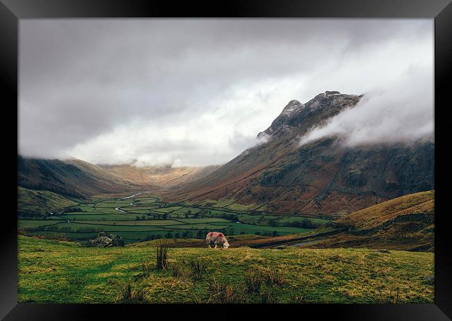 Langdale Valley and Langdale Pikes in cloud. Framed Print by Liam Grant