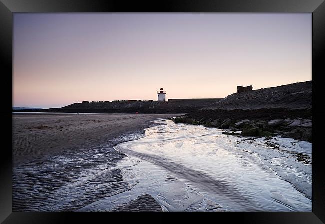 Burry Port lighthouse at twilight. Wales, UK. Framed Print by Liam Grant