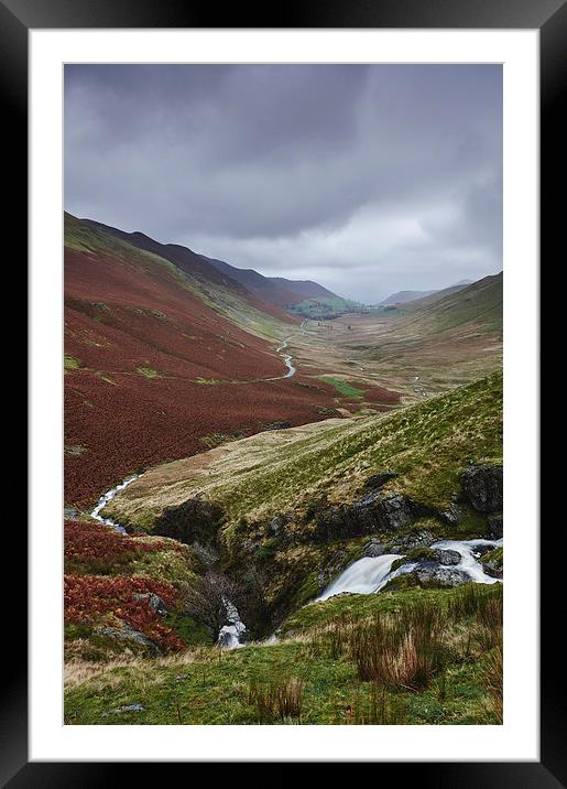 Moss Force waterfall and rain over Keskadale valle Framed Mounted Print by Liam Grant