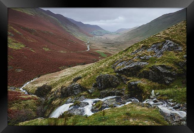 Moss Force waterfall and rain over Keskadale valle Framed Print by Liam Grant