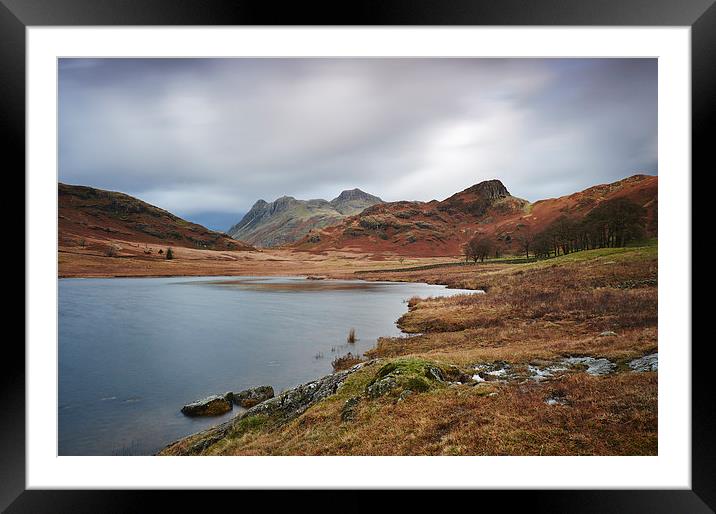 Blea Tarn with Langdale Pikes beyond. Cumbria, UK. Framed Mounted Print by Liam Grant