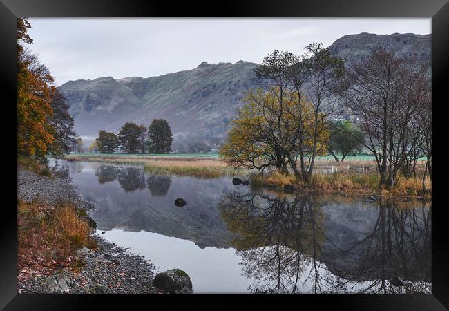 Reflections and fog at sunrise. Brothers Water, Cu Framed Print by Liam Grant