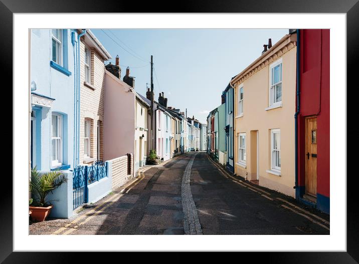 Colourful terrace houses in Devon, UK. Framed Mounted Print by Liam Grant