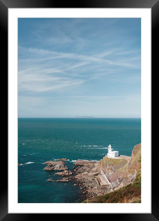 Lighthouse at Hartland Quay with Lundy Island beyo Framed Mounted Print by Liam Grant