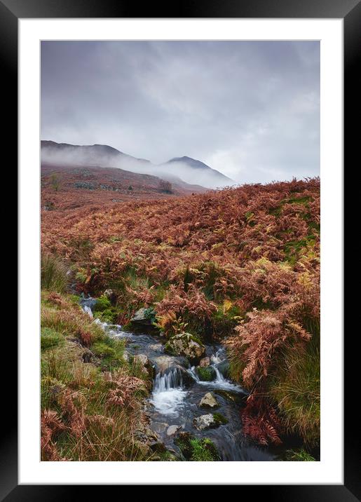Cinderdale Beck and Whiteless Pike in cloud. Cumbr Framed Mounted Print by Liam Grant