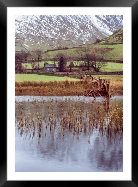 Farm and snow covered mountain reflections in Brot Framed Mounted Print by Liam Grant