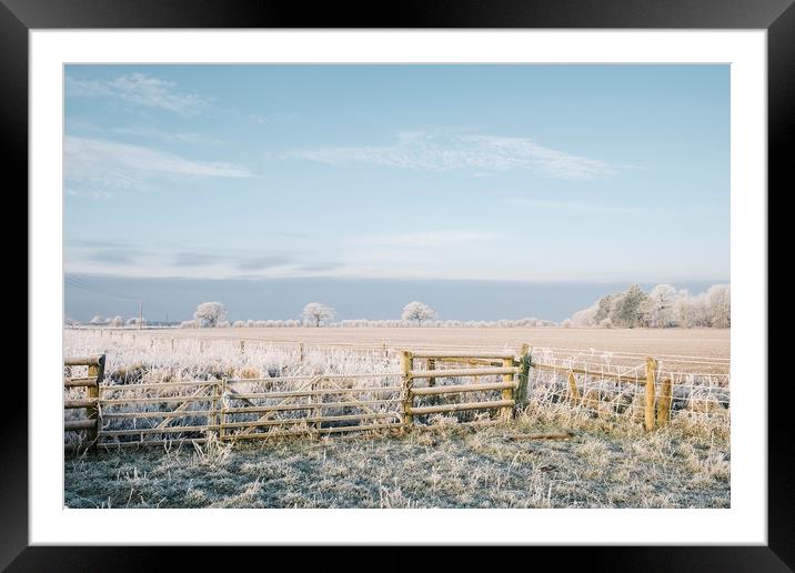 Rural scene covered in a thick hoar frost. Norfolk Framed Mounted Print by Liam Grant