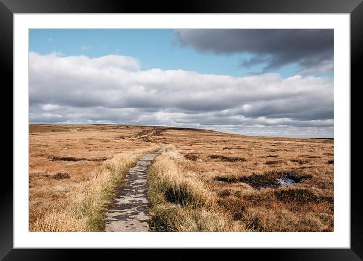 Footpath through moorland on Bleaklow, Derbyshire, Framed Mounted Print by Liam Grant
