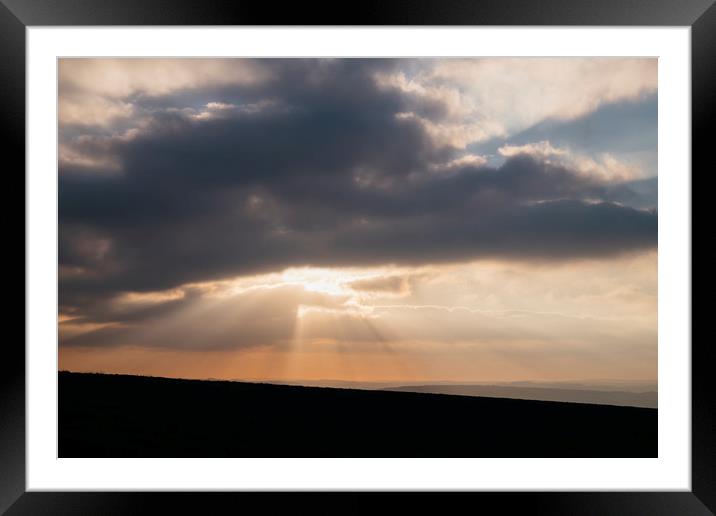 Sunset through storm clouds. Beeley Moor, Derbyshi Framed Mounted Print by Liam Grant