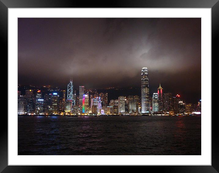 HK Island Lights Framed Mounted Print by Mark Burnett