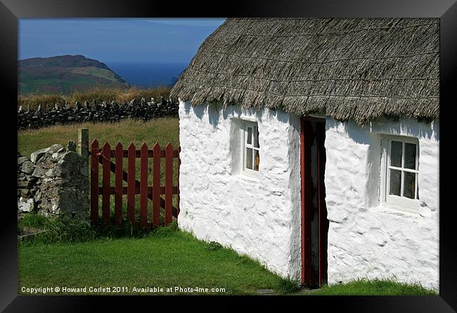 Manx thatched cottage Framed Print by Howard Corlett