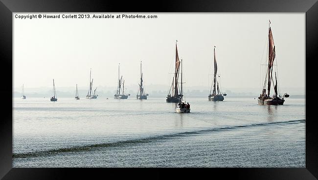 Barges in the mist Framed Print by Howard Corlett