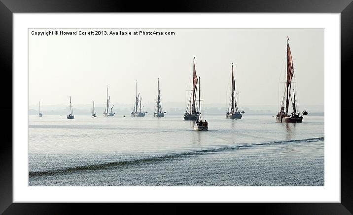 Barges in the mist Framed Mounted Print by Howard Corlett