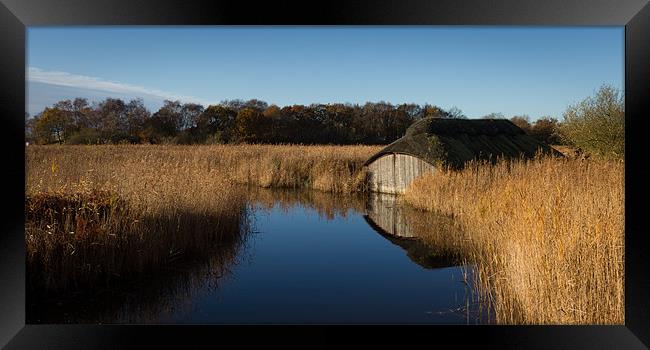 Hickling Boat Shed Framed Print by Simon Wrigglesworth