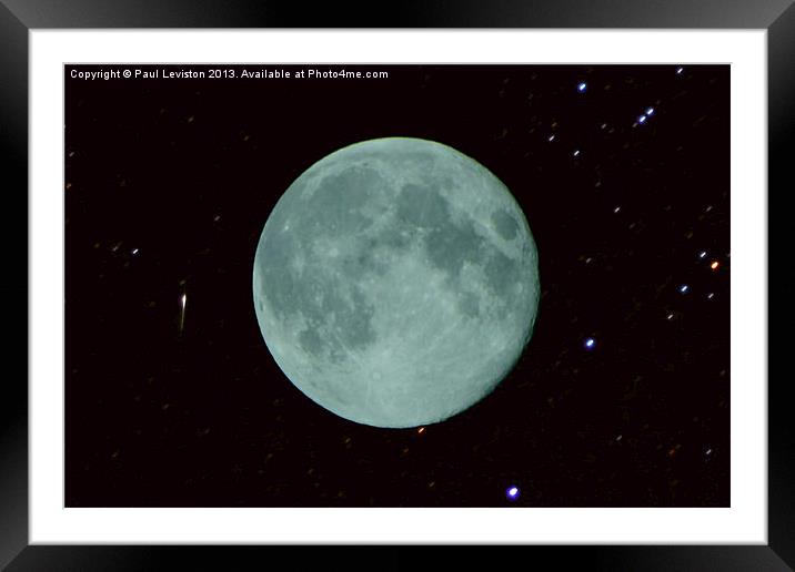 Blue Moon & Perseid Meteor Framed Mounted Print by Paul Leviston