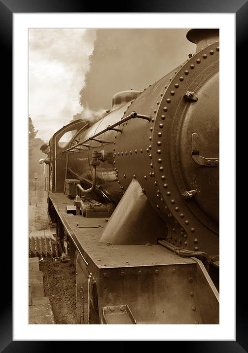 Steam Locomotive in Sepia Framed Mounted Print by graham young