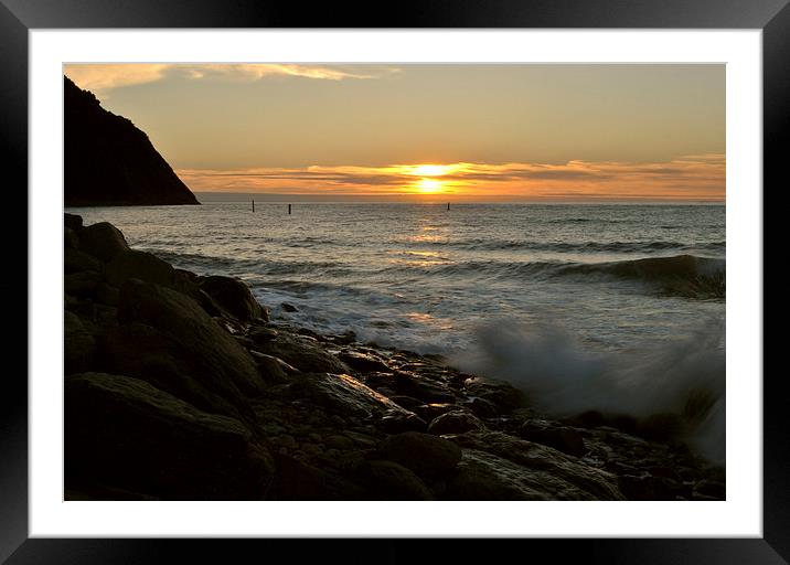 Surf and Sunset at lynmouth  Framed Mounted Print by graham young