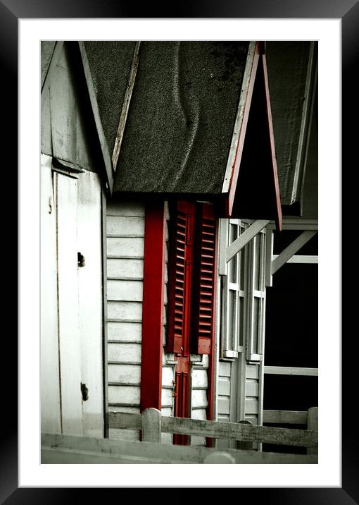 Beach Huts - In Red, White and Black Framed Mounted Print by graham young