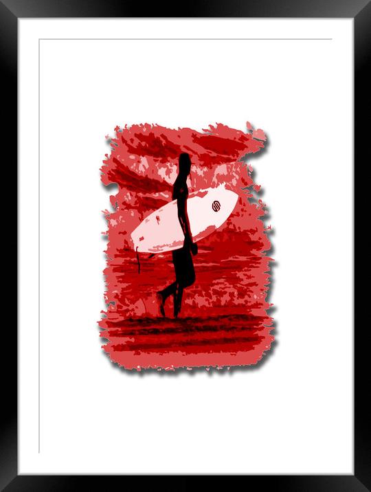 Surfer Silhouette in Red Framed Mounted Print by graham young