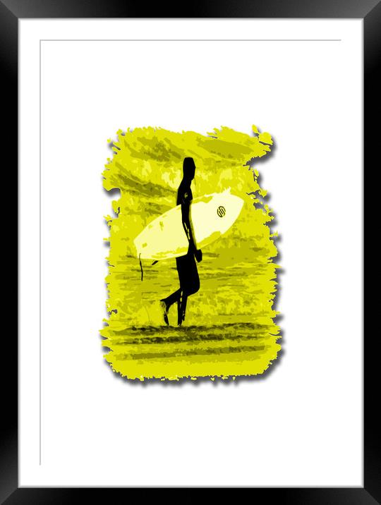 Surfer Silhouette in yellow Framed Mounted Print by graham young